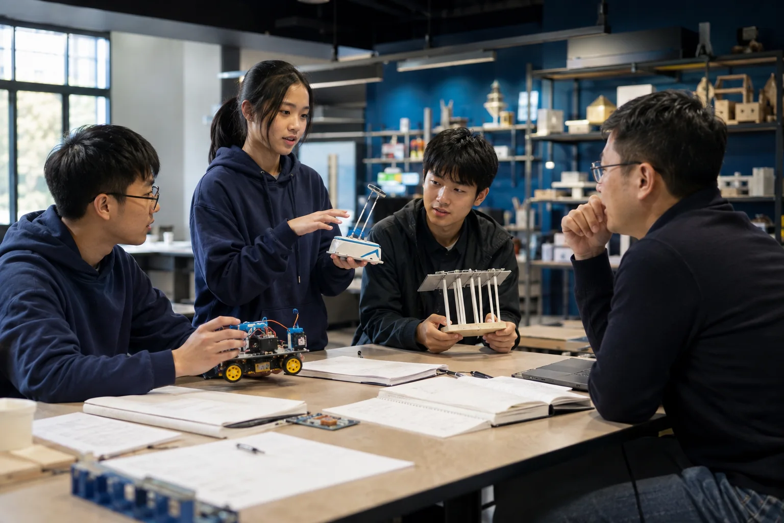 学生共同探索科创项目的场景示意